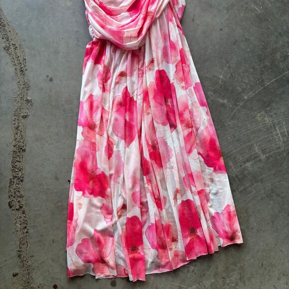 Cameo Ruched Mesh One Shoulder Maxi Dress Women's L Fuschia Floral Print - Picture 7 of 12